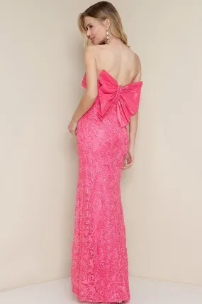 Pink Strapless Slit Side Bow Back Maxi Dress