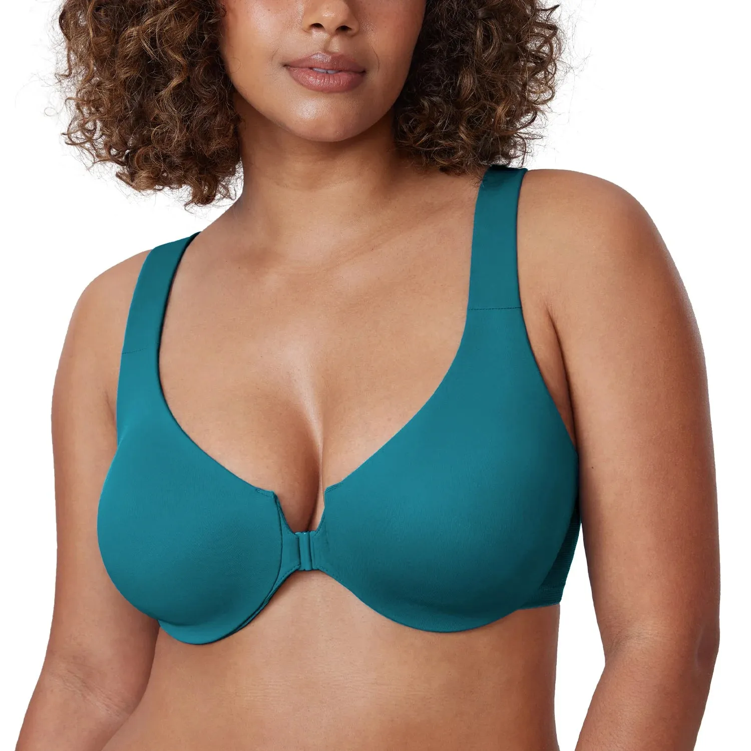 Plus Size Seamless Front Closure Bra | Full Coverage Racerback Non-Padded Plunge