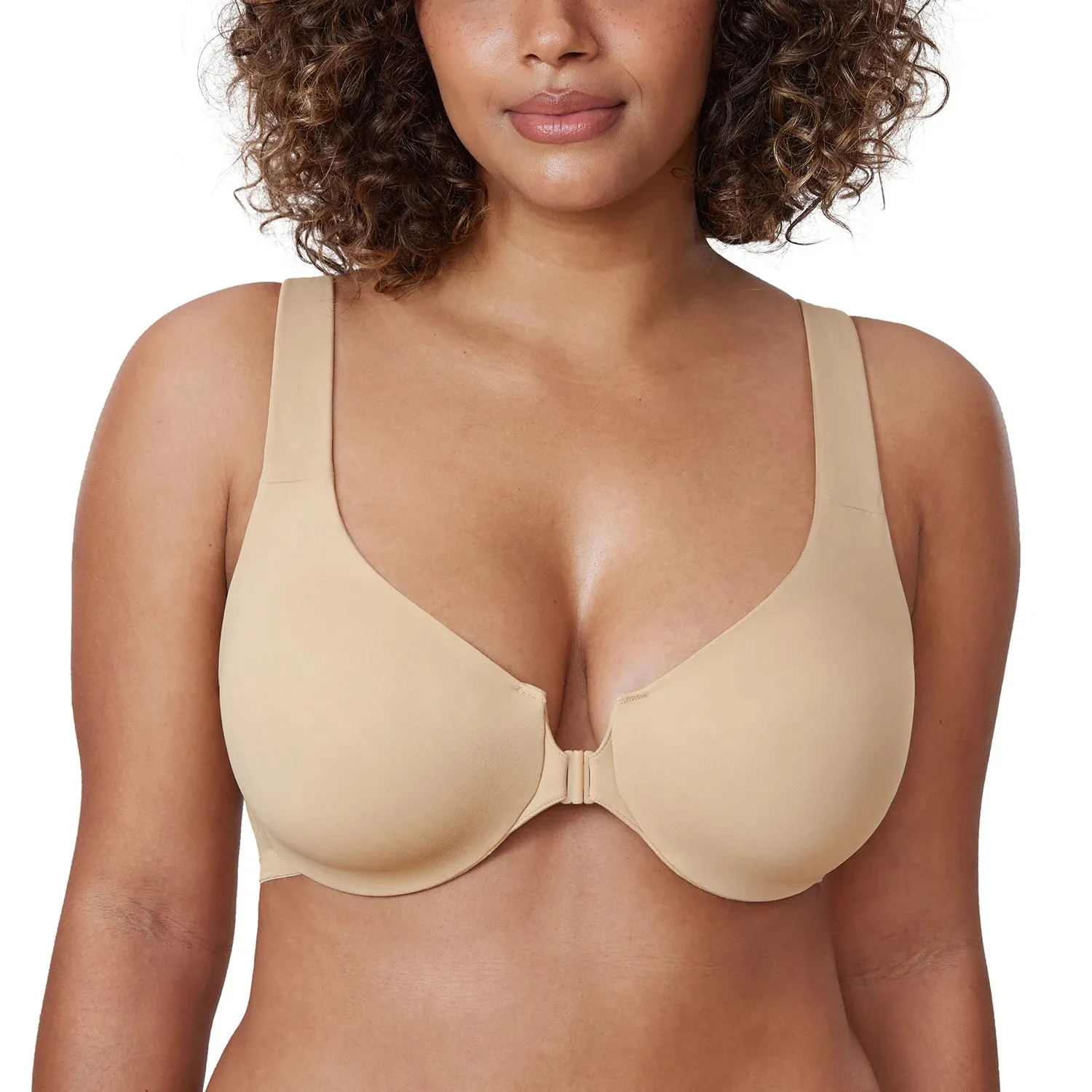 Plus Size Seamless Front Closure Bra | Full Coverage Racerback Non-Padded Plunge