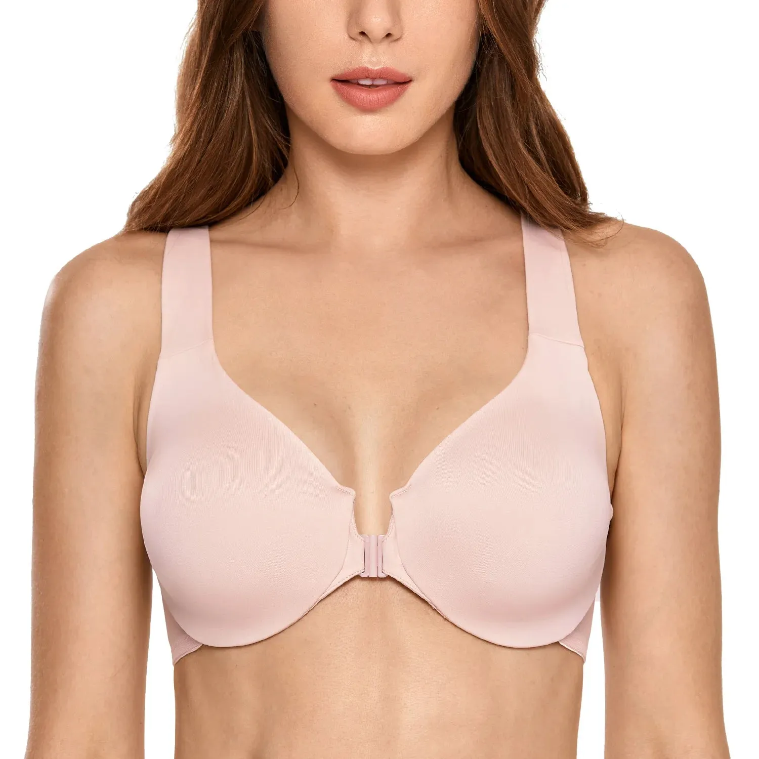 Plus Size Seamless Front Closure Bra | Full Coverage Racerback Non-Padded Plunge