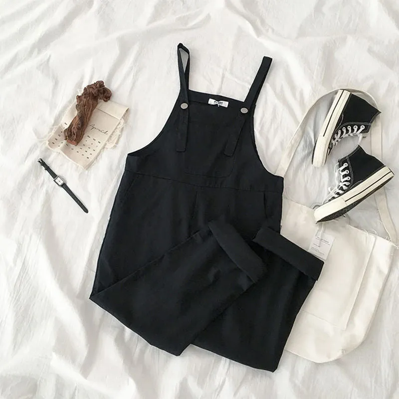 Romildi  New Fashion Jumpsuits Women Spring Strap Button Ankle-length Solid Harajuku BF Loose Kawaii Wide-leg Students Womens All-match Trendy Chic