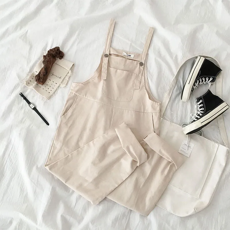 Romildi  New Fashion Jumpsuits Women Spring Strap Button Ankle-length Solid Harajuku BF Loose Kawaii Wide-leg Students Womens All-match Trendy Chic