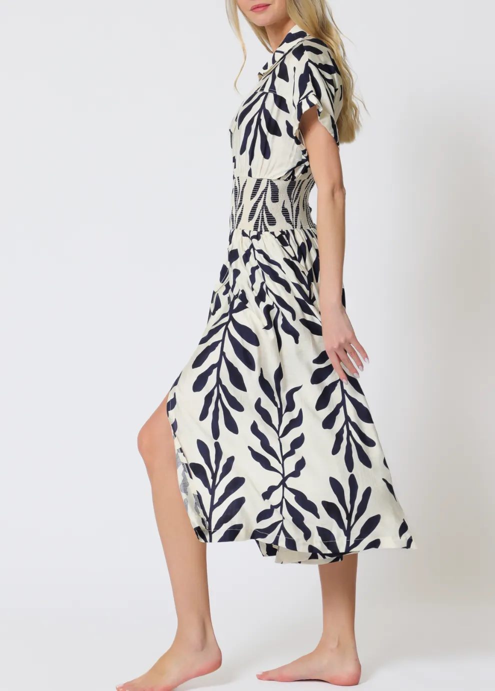Short Dolman Sleeve Front Zipper Elastic Waisted Midi Dress