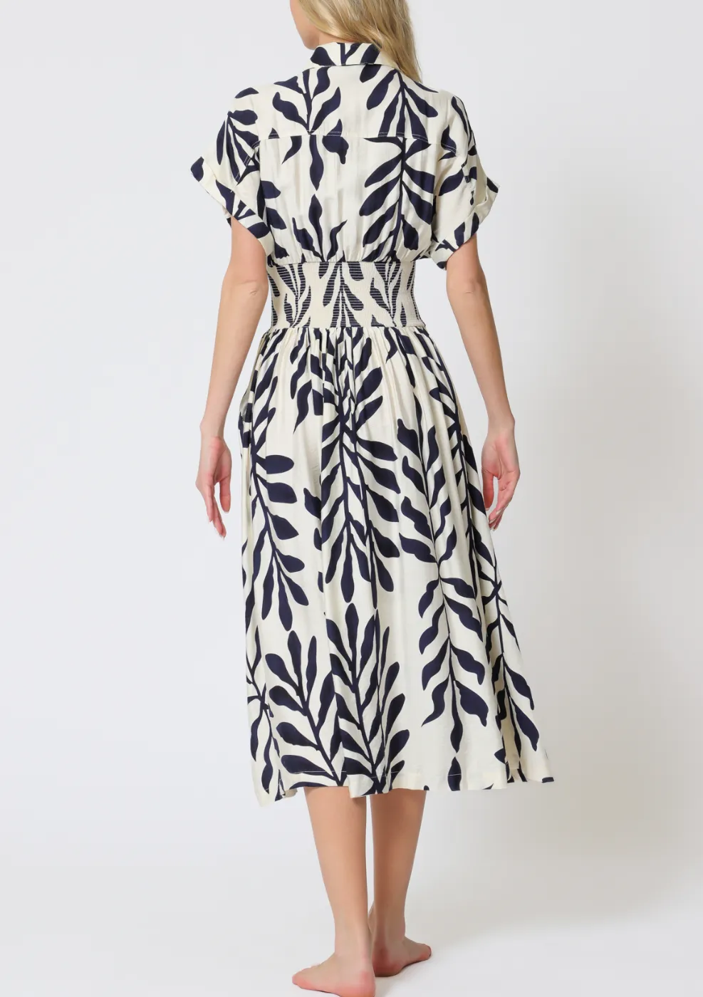 Short Dolman Sleeve Front Zipper Elastic Waisted Midi Dress