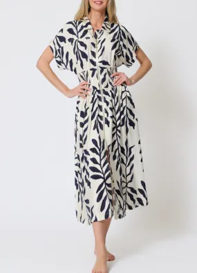 Short Dolman Sleeve Front Zipper Elastic Waisted Midi Dress