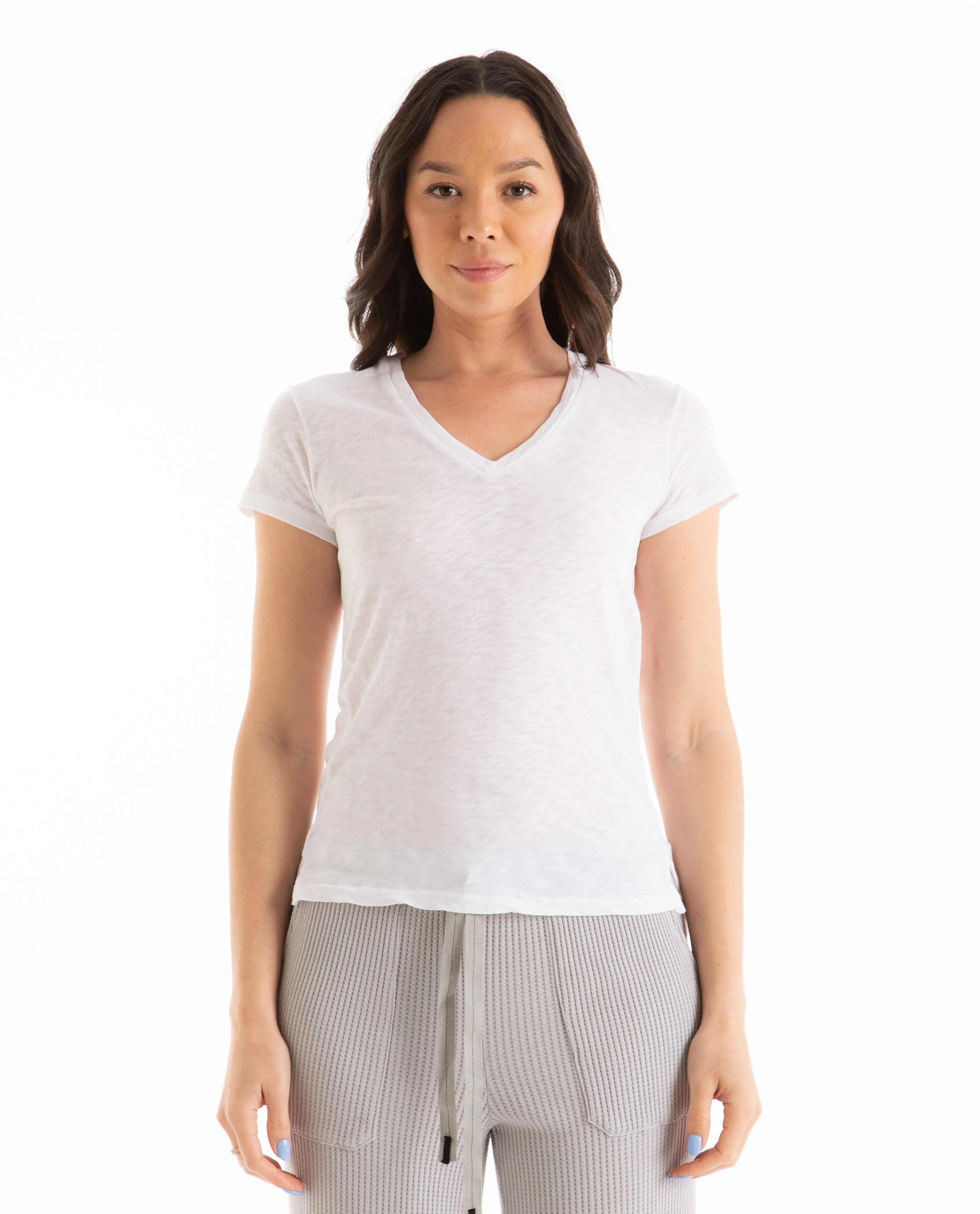 Slub Short Sleeve V-Neck