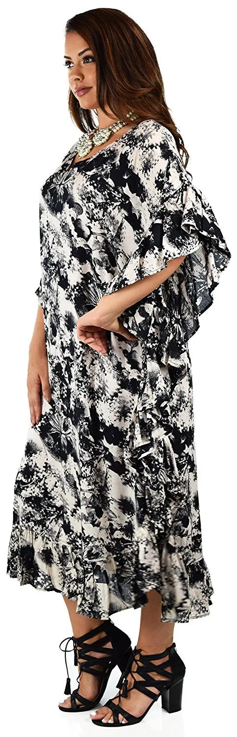 Soft Rayon Printed Long Kaftan Caftan Cover Up Kimono Plus Sizes