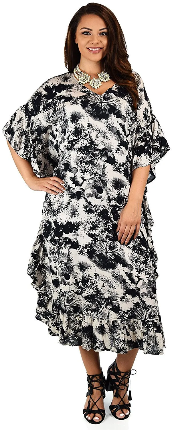Soft Rayon Printed Long Kaftan Caftan Cover Up Kimono Plus Sizes