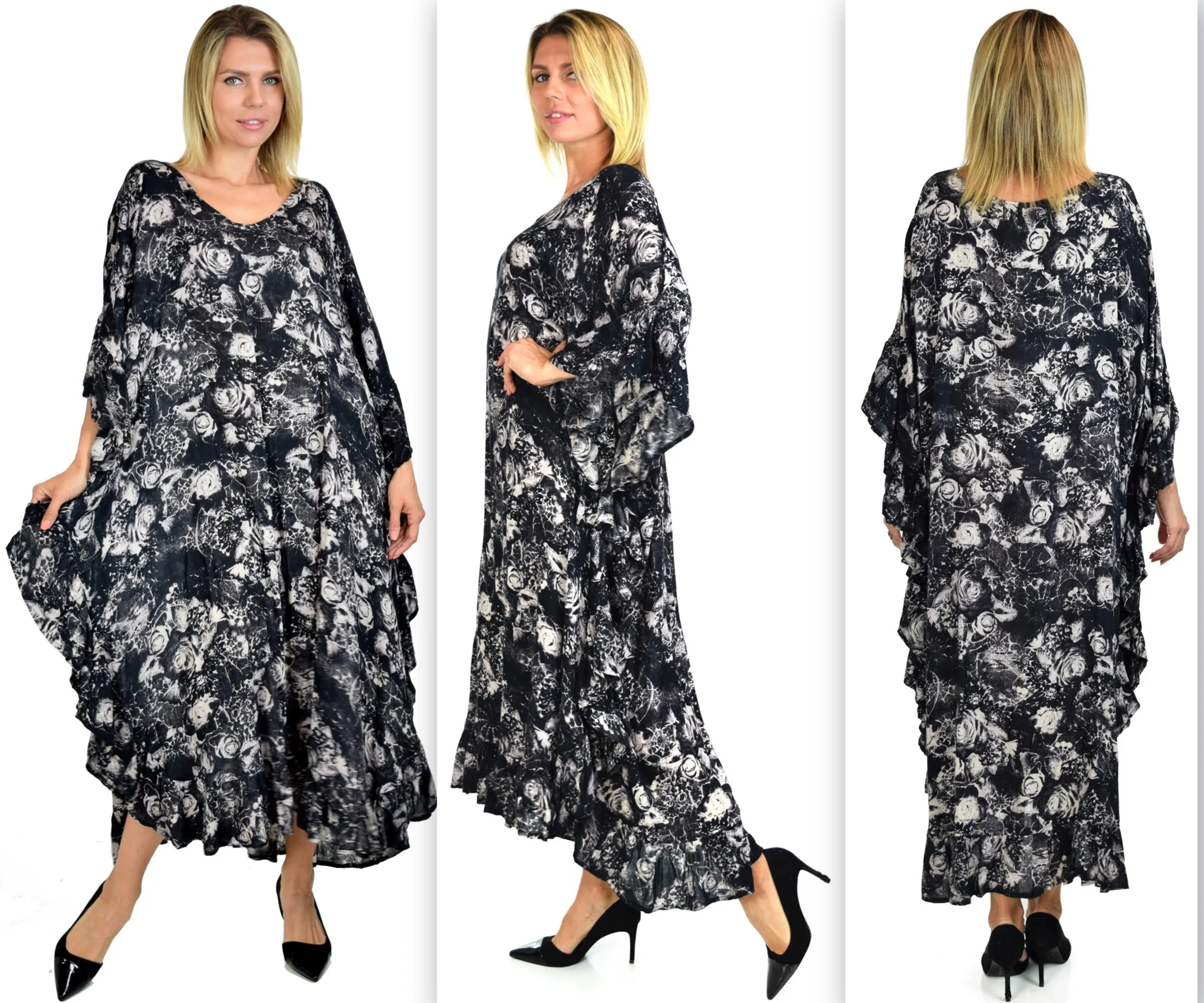 Soft Rayon Printed Long Kaftan Caftan Cover Up Kimono Plus Sizes