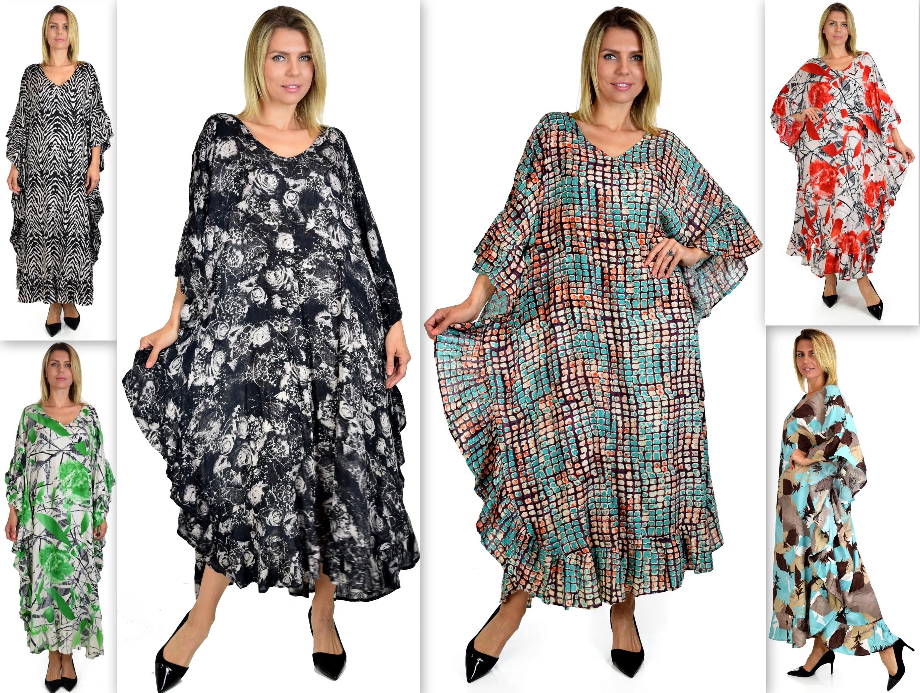 Soft Rayon Printed Long Kaftan Caftan Cover Up Kimono Plus Sizes