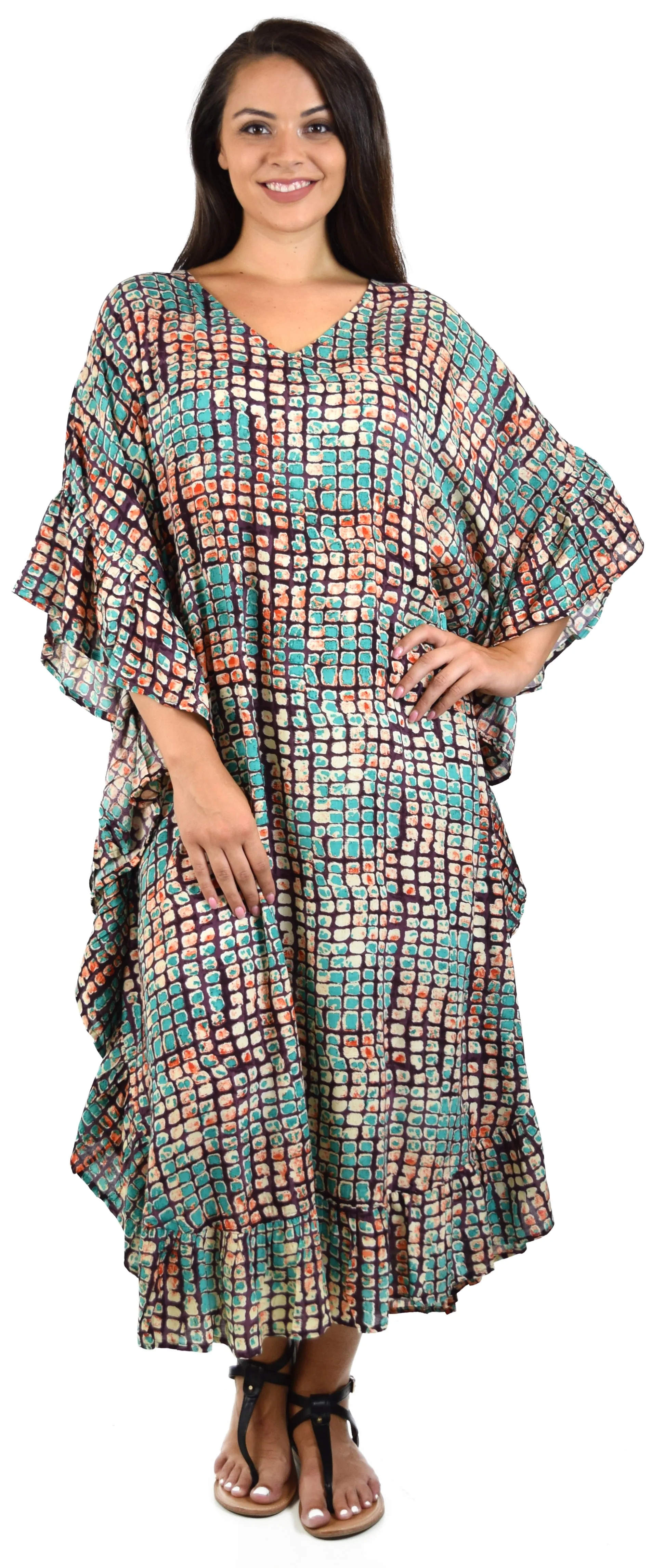 Soft Rayon Printed Long Kaftan Caftan Cover Up Kimono Plus Sizes