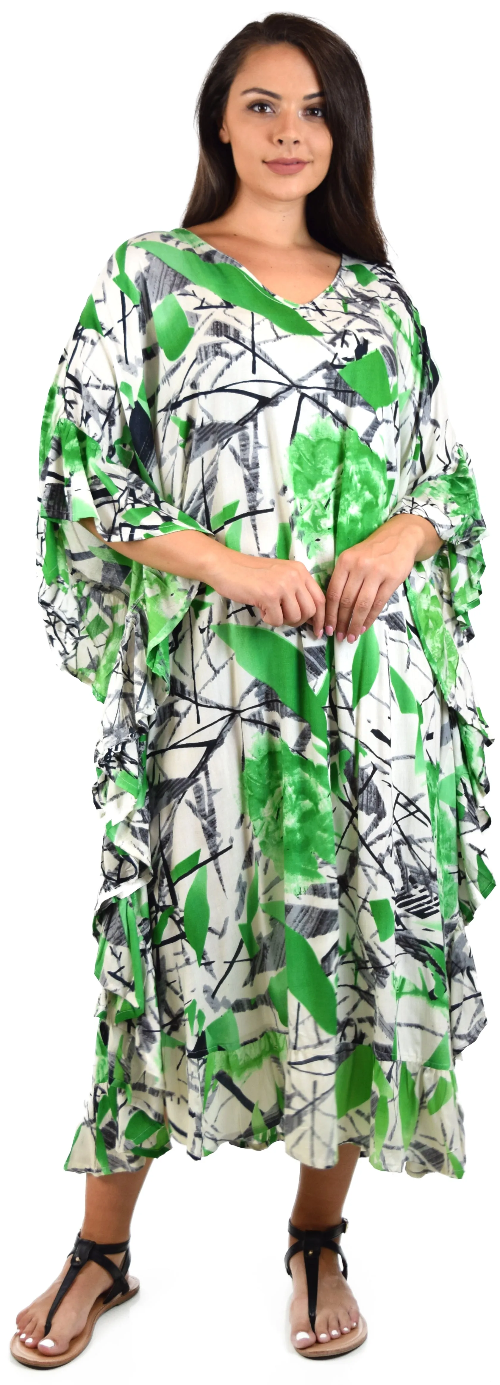 Soft Rayon Printed Long Kaftan Caftan Cover Up Kimono Plus Sizes