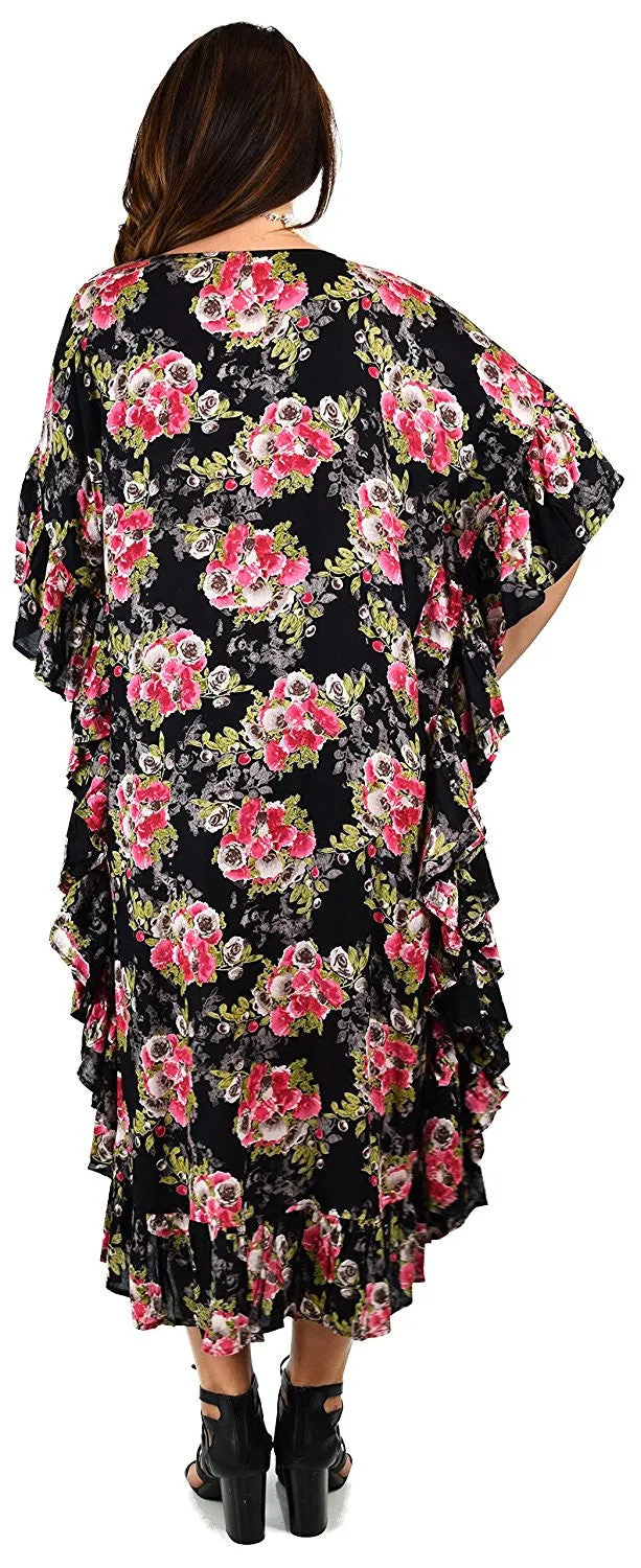 Soft Rayon Printed Long Kaftan Caftan Cover Up Kimono Plus Sizes
