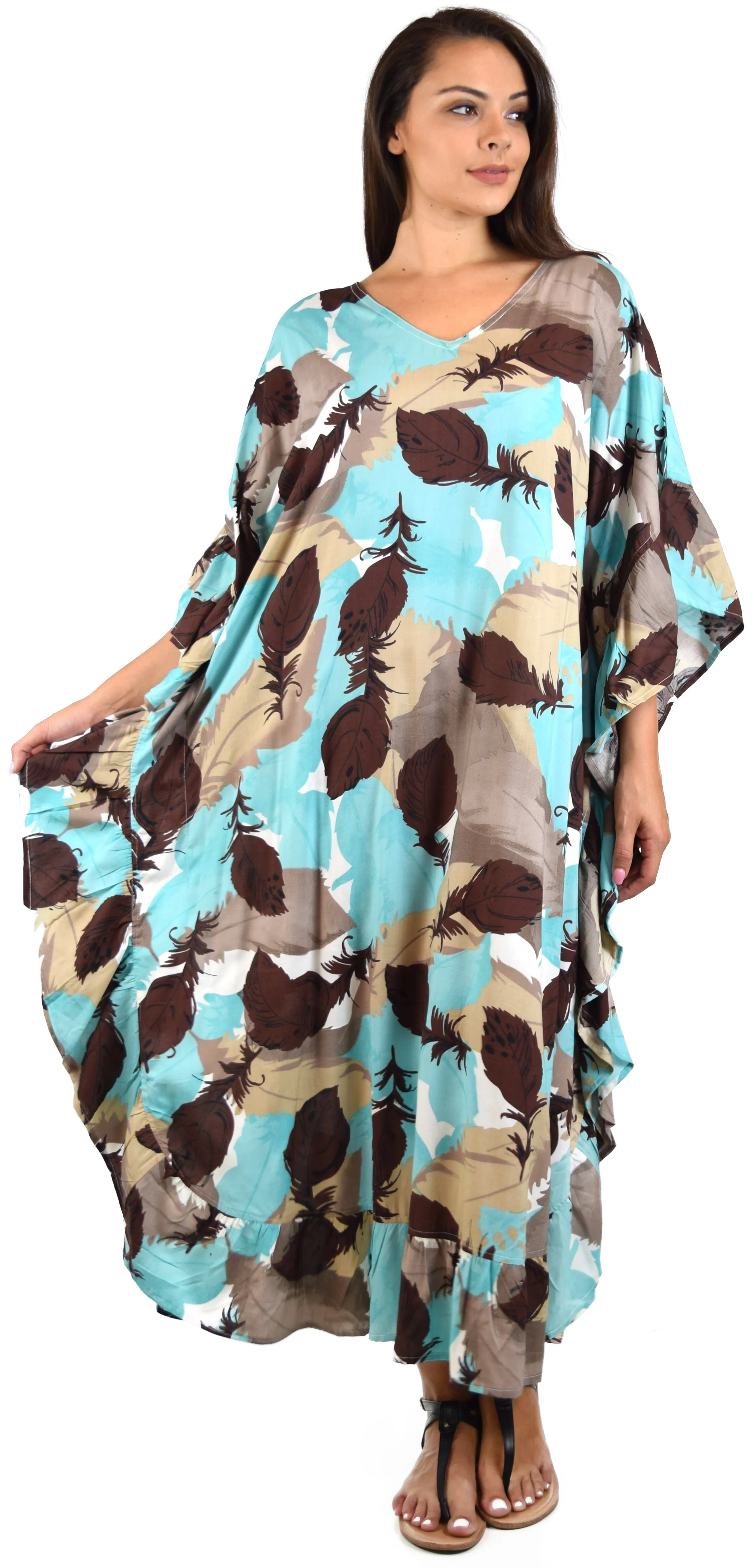 Soft Rayon Printed Long Kaftan Caftan Cover Up Kimono Plus Sizes