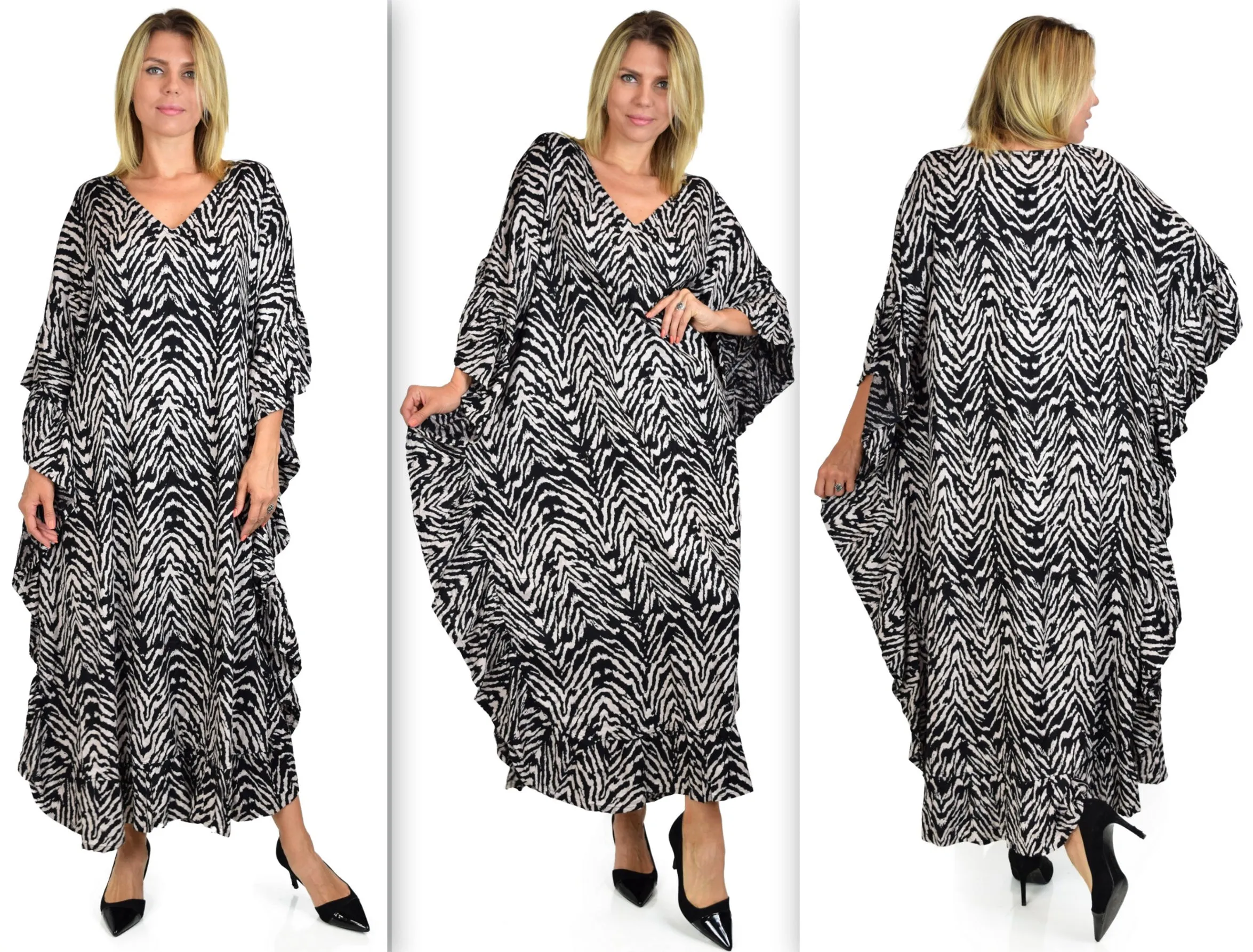 Soft Rayon Printed Long Kaftan Caftan Cover Up Kimono Plus Sizes