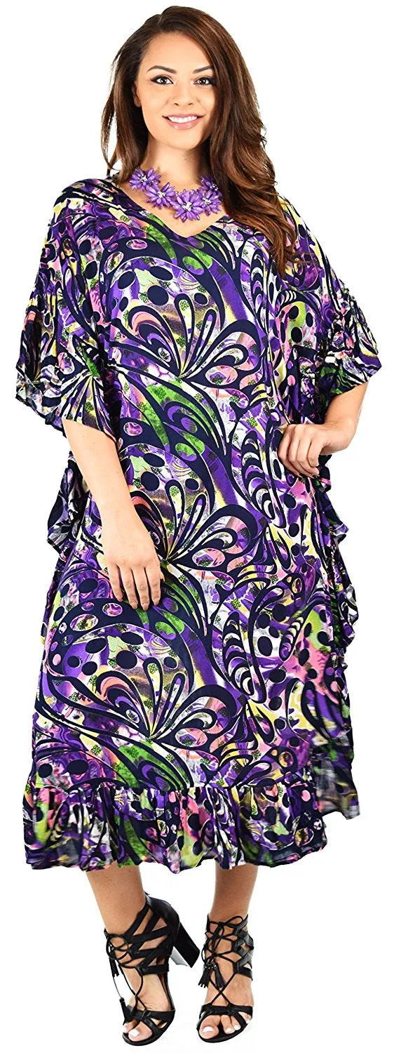 Soft Rayon Printed Long Kaftan Caftan Cover Up Kimono Plus Sizes