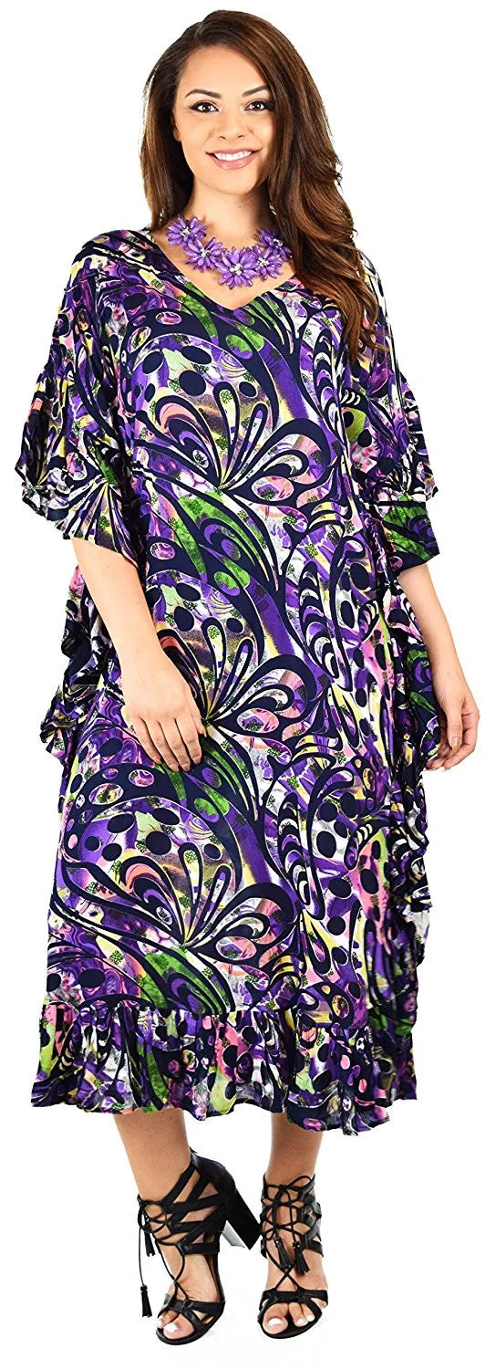 Soft Rayon Printed Long Kaftan Caftan Cover Up Kimono Plus Sizes