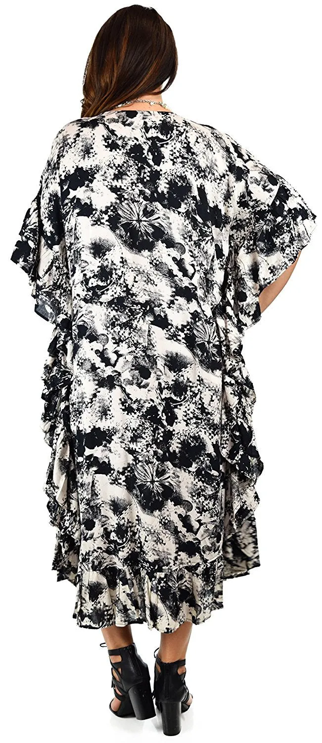 Soft Rayon Printed Long Kaftan Caftan Cover Up Kimono Plus Sizes