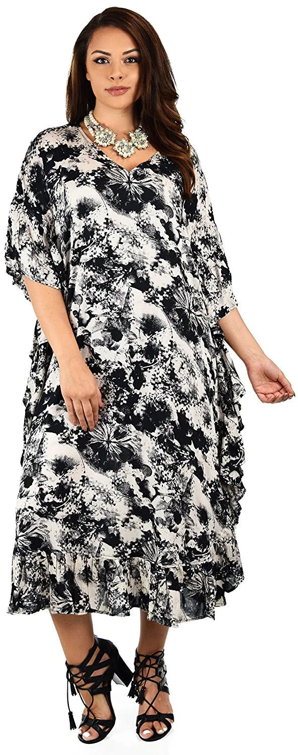 Soft Rayon Printed Long Kaftan Caftan Cover Up Kimono Plus Sizes