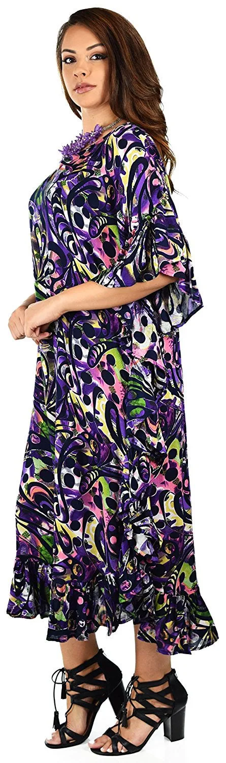 Soft Rayon Printed Long Kaftan Caftan Cover Up Kimono Plus Sizes
