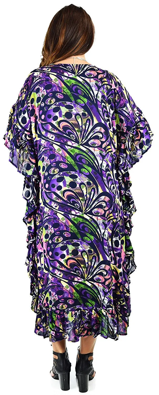 Soft Rayon Printed Long Kaftan Caftan Cover Up Kimono Plus Sizes