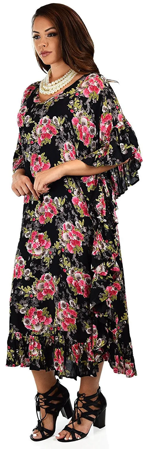 Soft Rayon Printed Long Kaftan Caftan Cover Up Kimono Plus Sizes