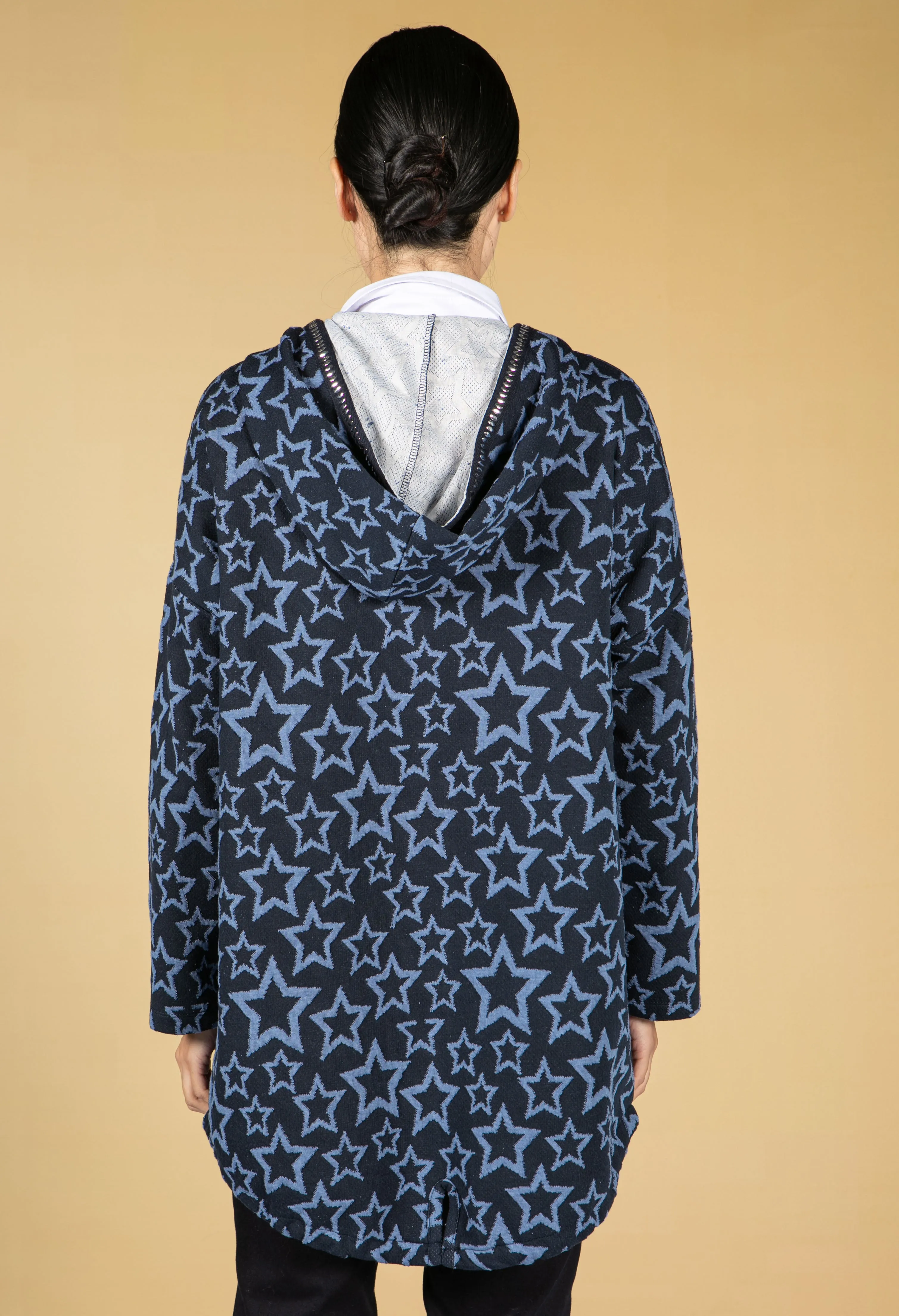 Star Print Knitted Cardigan With Hood -1