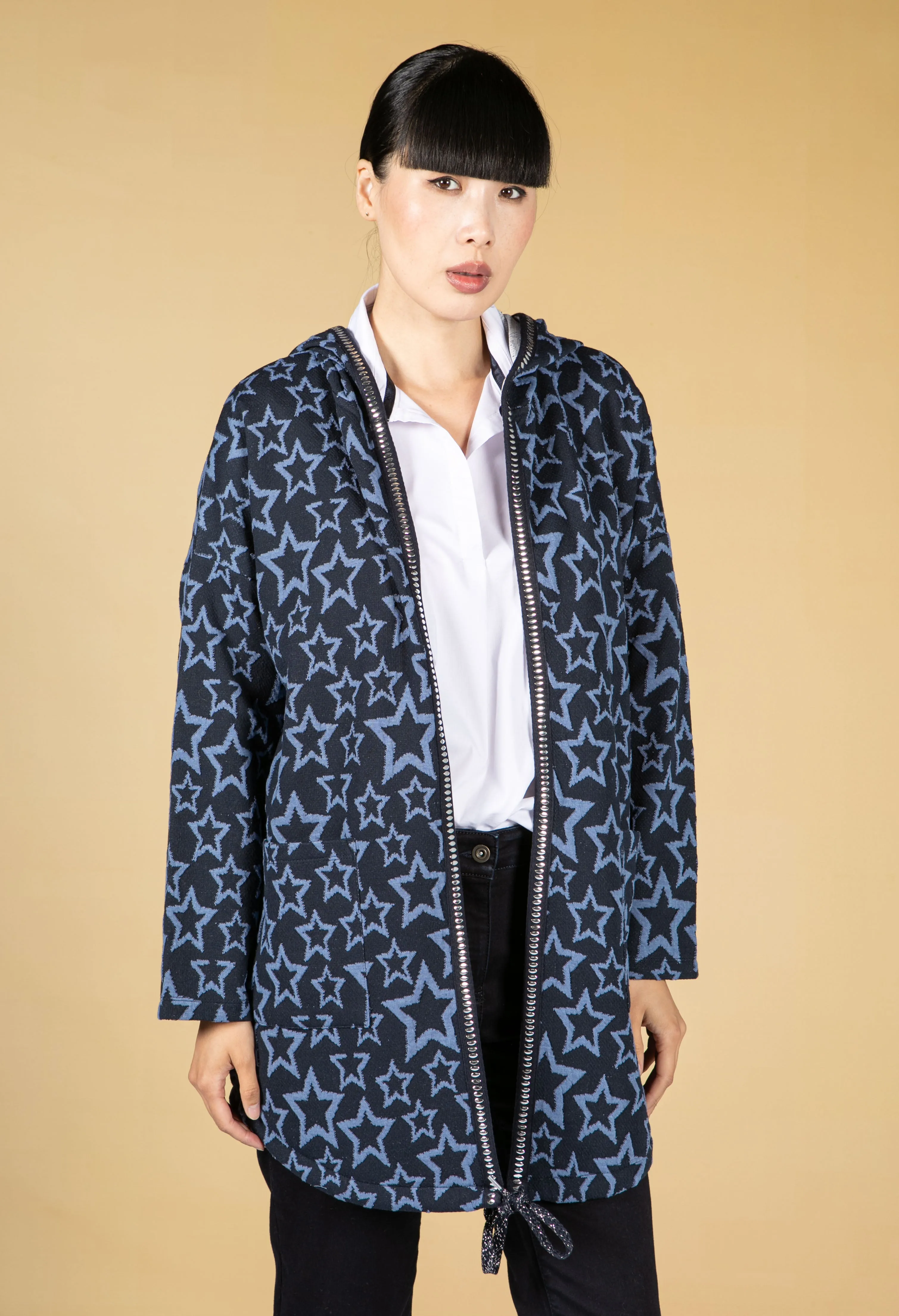 Star Print Knitted Cardigan With Hood -1