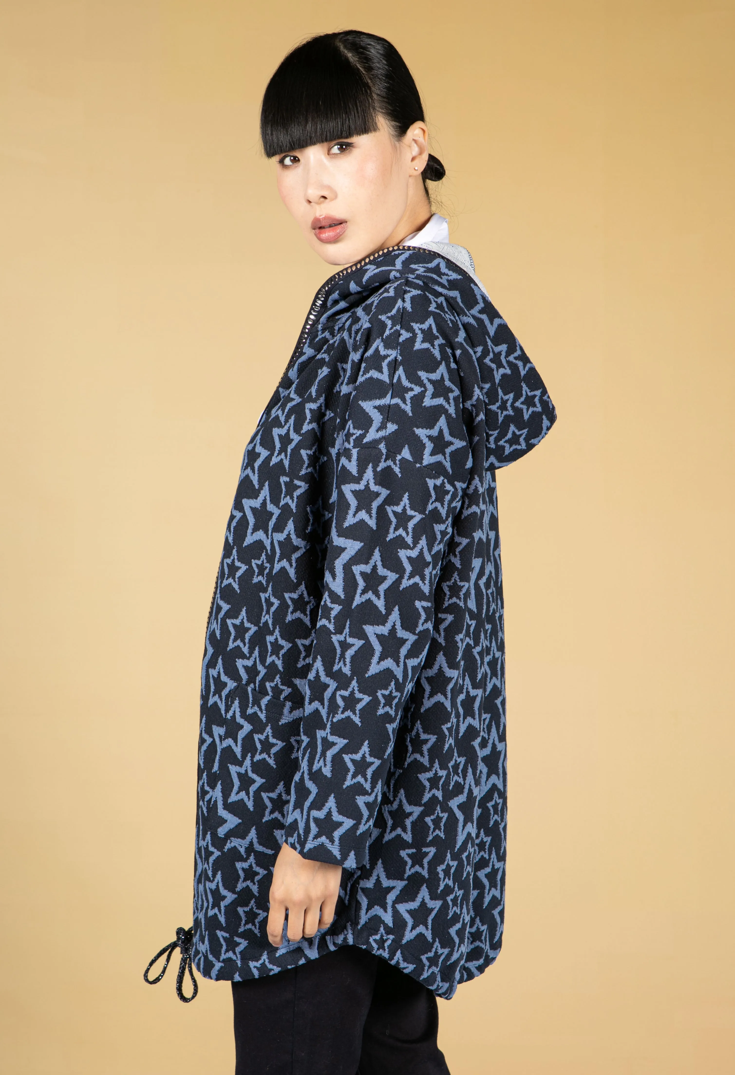 Star Print Knitted Cardigan With Hood -1
