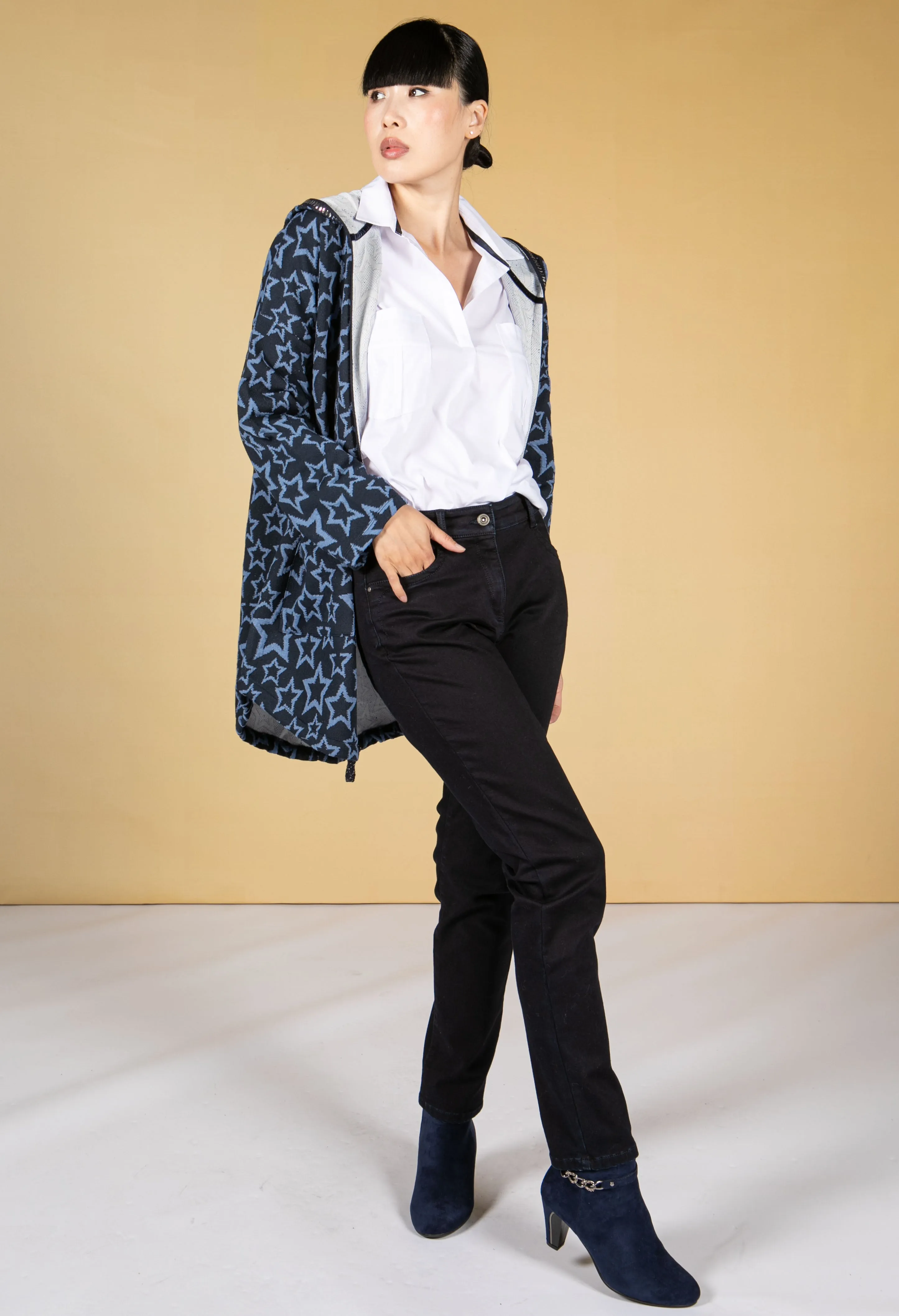 Star Print Knitted Cardigan With Hood -1