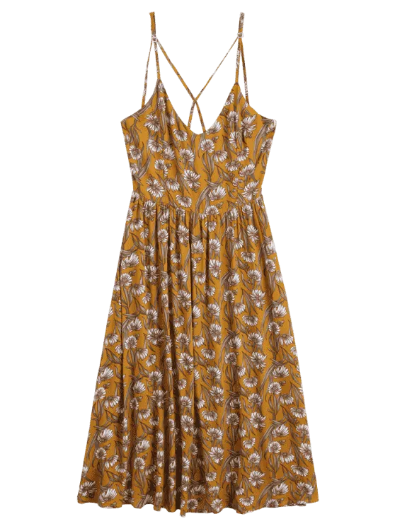 TastyHottie - Trendy Sunflower Criss Cross Midi Dress