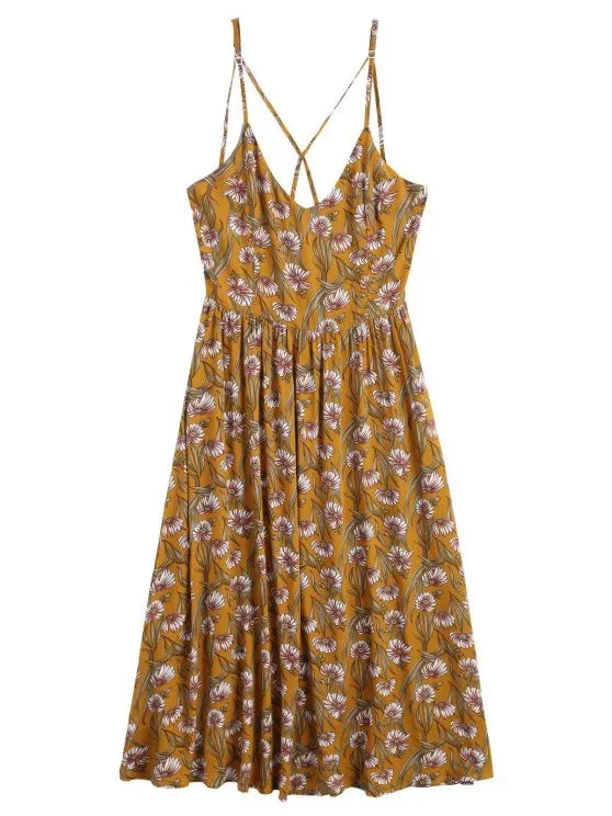TastyHottie - Trendy Sunflower Criss Cross Midi Dress
