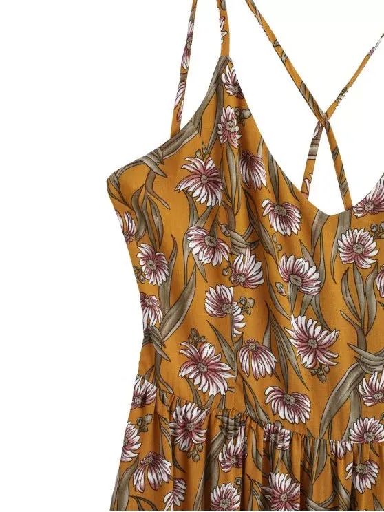 TastyHottie - Trendy Sunflower Criss Cross Midi Dress