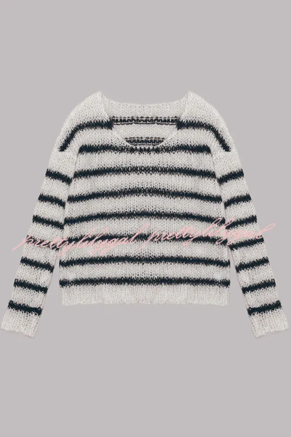 Time for Warmer Layers Fluffy Stripes Relaxed Knit Sweater