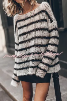Time for Warmer Layers Fluffy Stripes Relaxed Knit Sweater