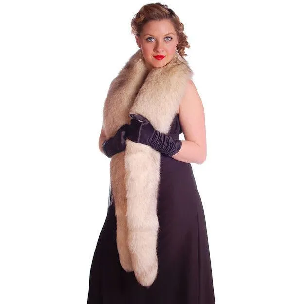 Vintage White Fox Fur Scarf Very Long 1950s