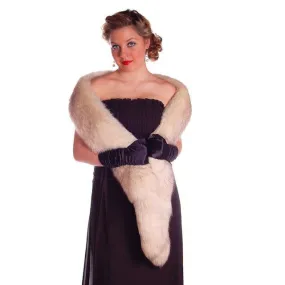 Vintage White Fox Fur Scarf Very Long 1950s