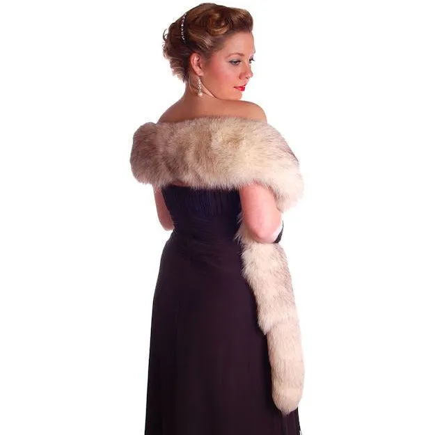 Vintage White Fox Fur Scarf Very Long 1950s