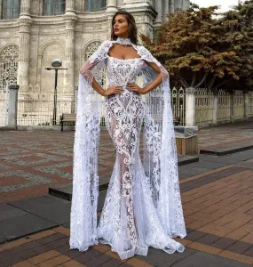 White Wedding Dress with Cape