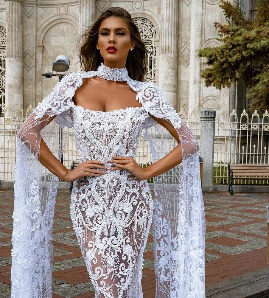 White Wedding Dress with Cape