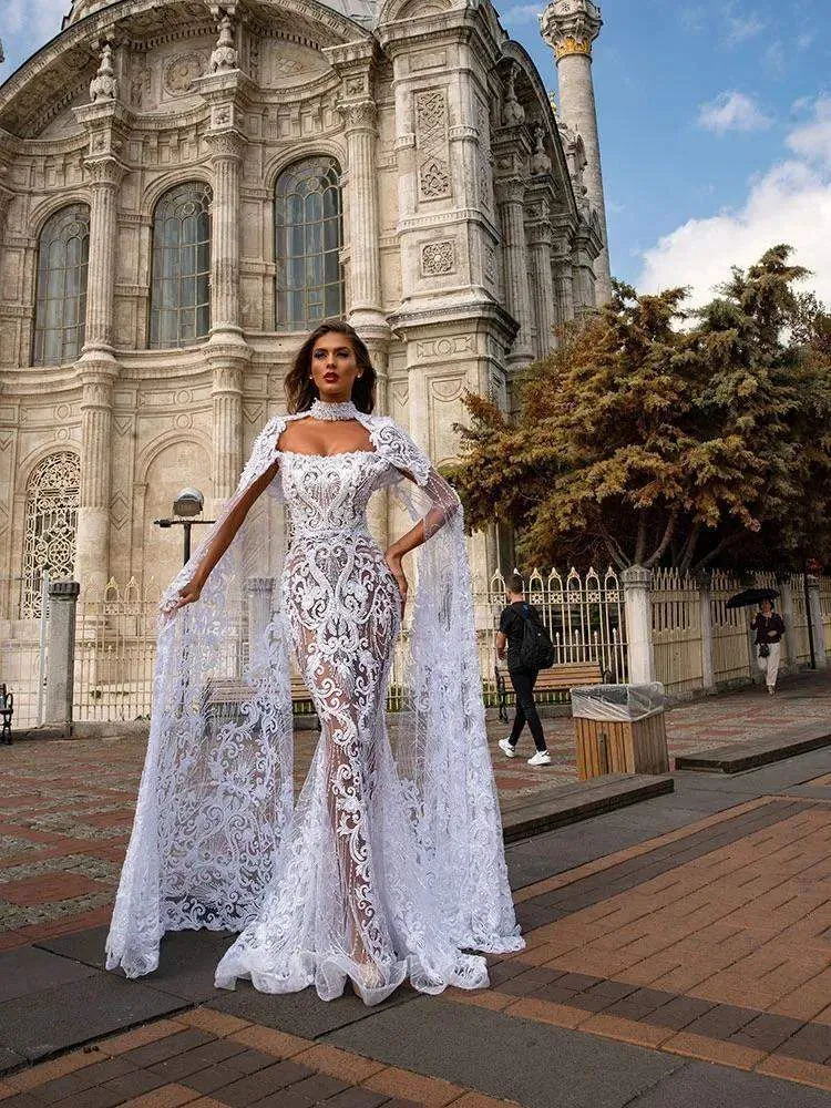 White Wedding Dress with Cape
