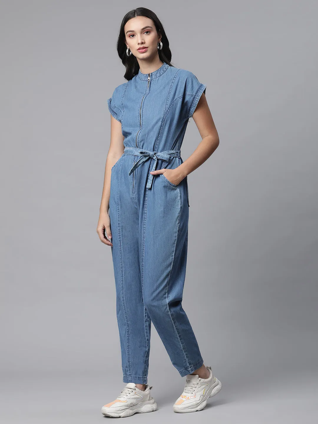 Women Bluish Denim Jumpsuit