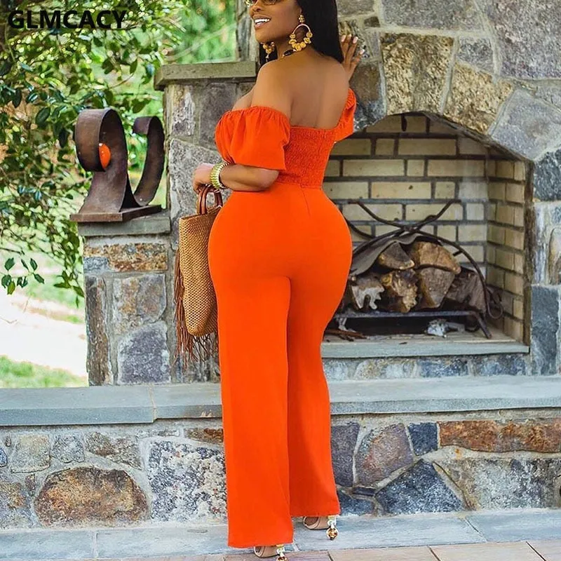 Women Off Shoulder Cut Out Jumpsuit Wide Leg Long Overalls Chic Summer Boho Beach Jumpsuits