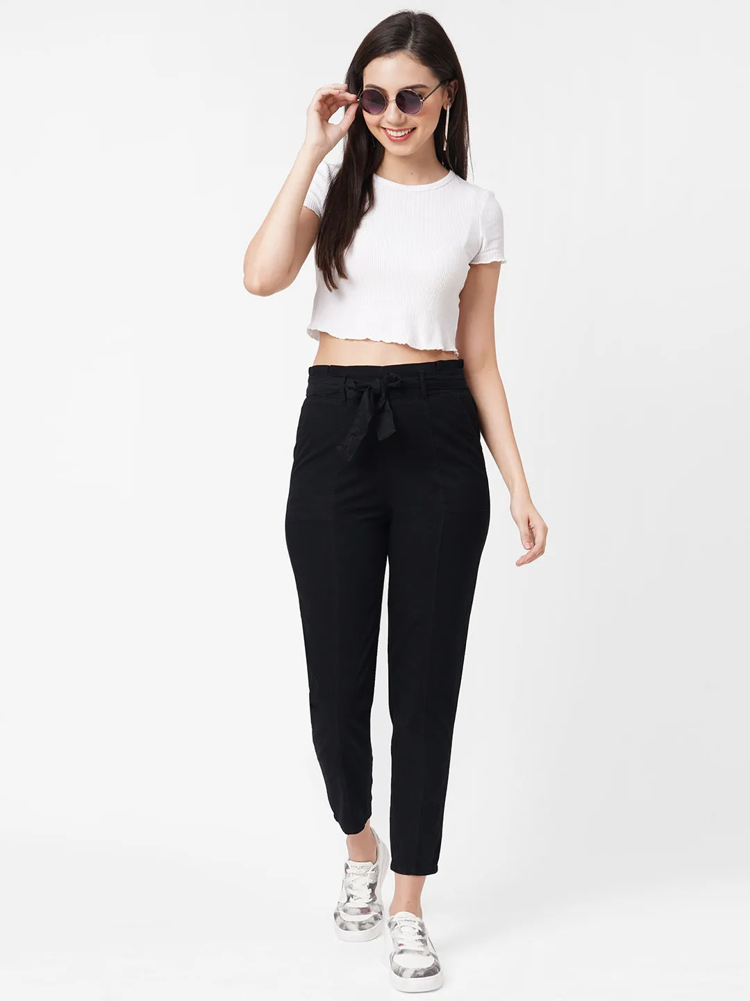 Women Solid Comfortable Paper Bag Pant