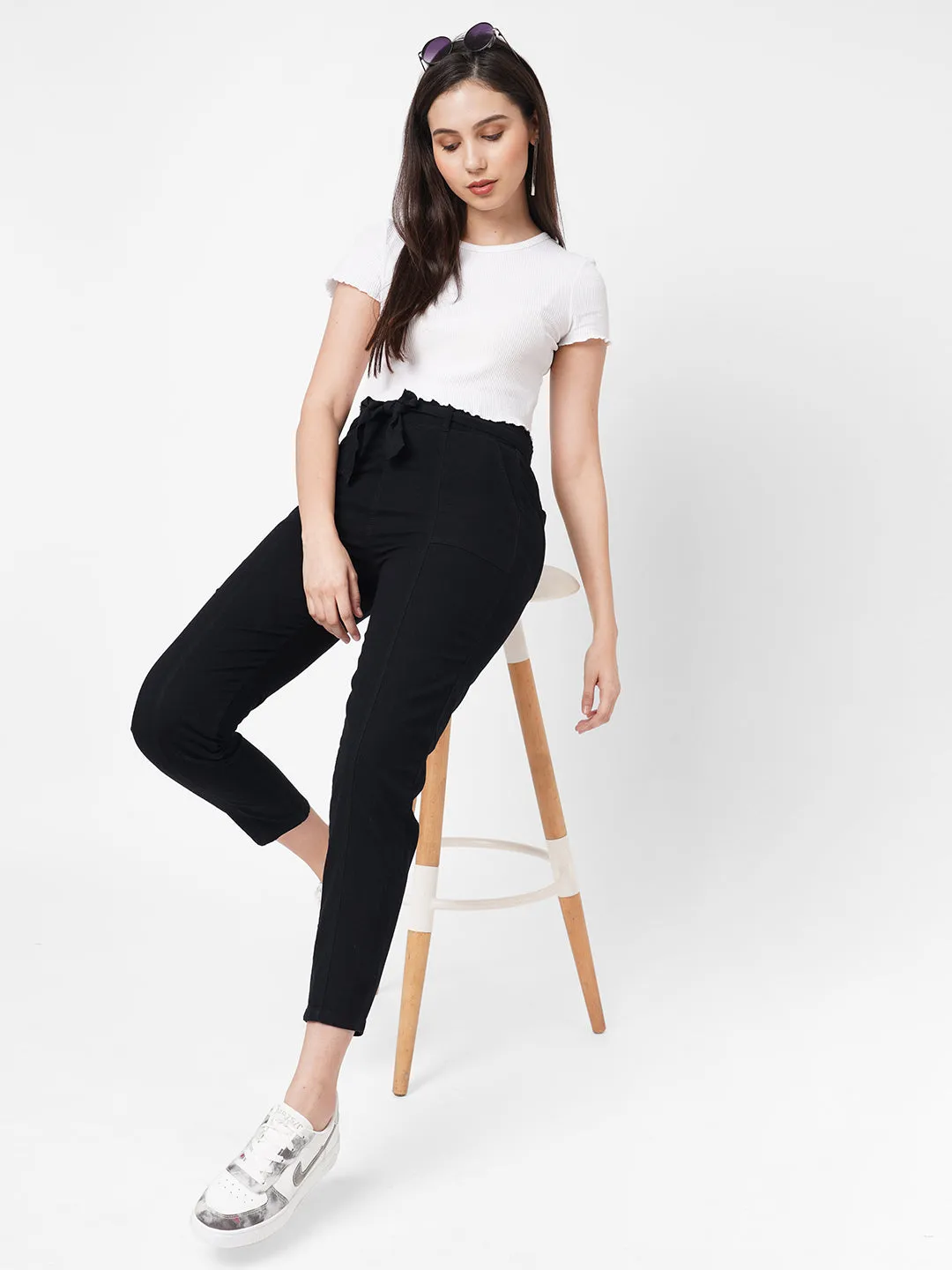 Women Solid Comfortable Paper Bag Pant