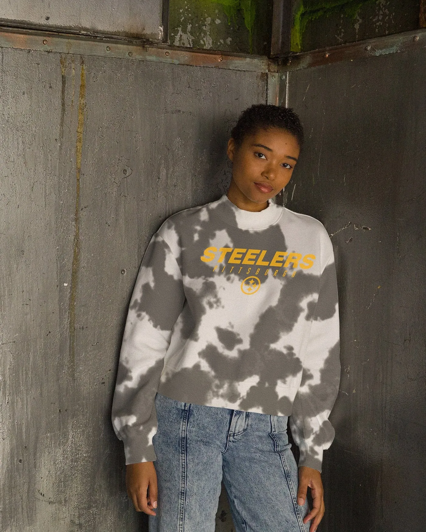 Women's NFL Pittsburgh Steelers Tie Dye Mock Neck Fleece